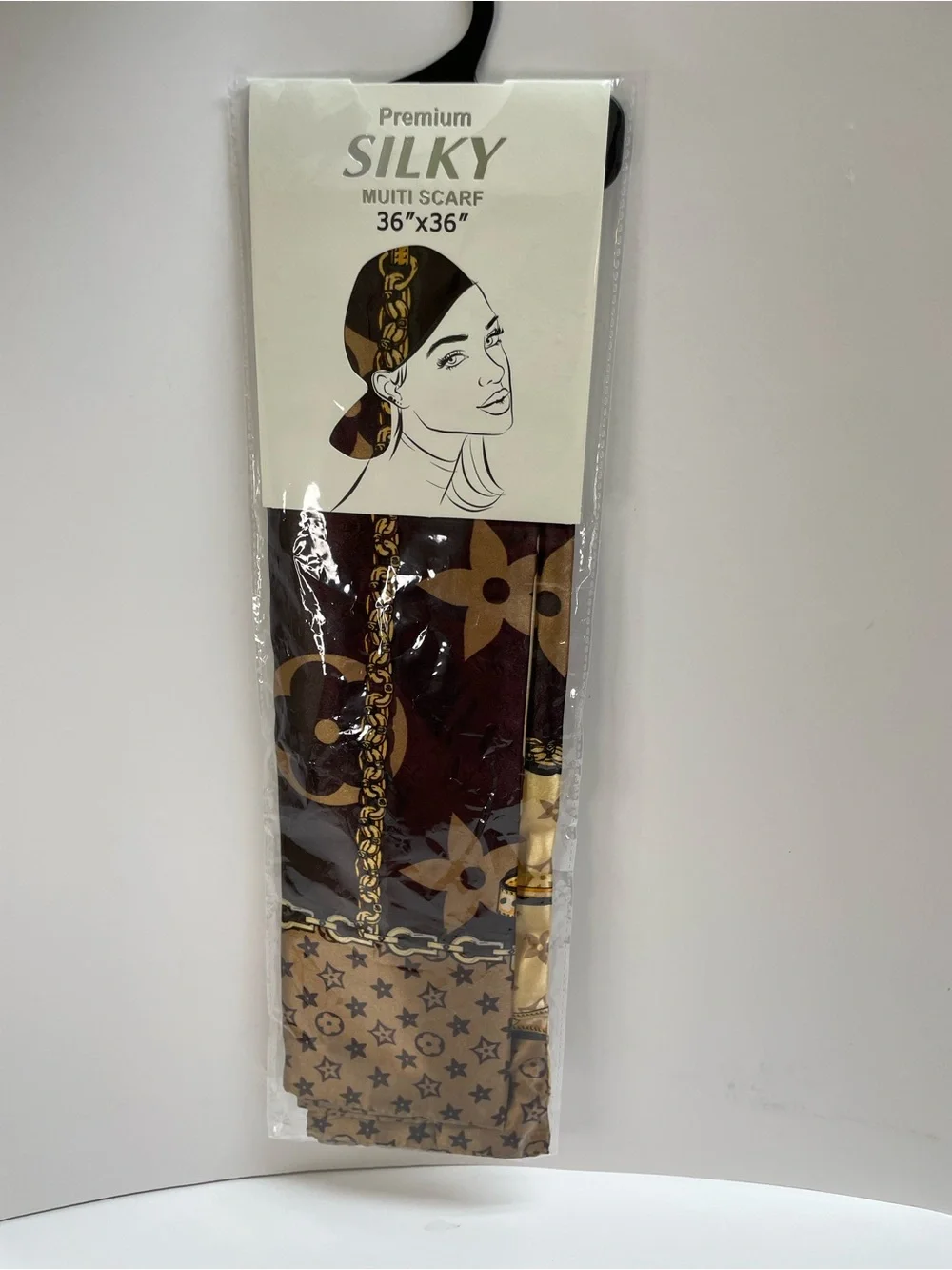 Fashion Premium Silky Multi Scarf - Brown & Gold